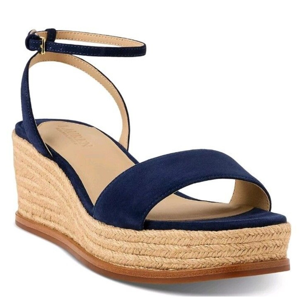Lauren Ralph Lauren Women's Leona Espadrille Platform Wedge Sandal Size US9 Blue